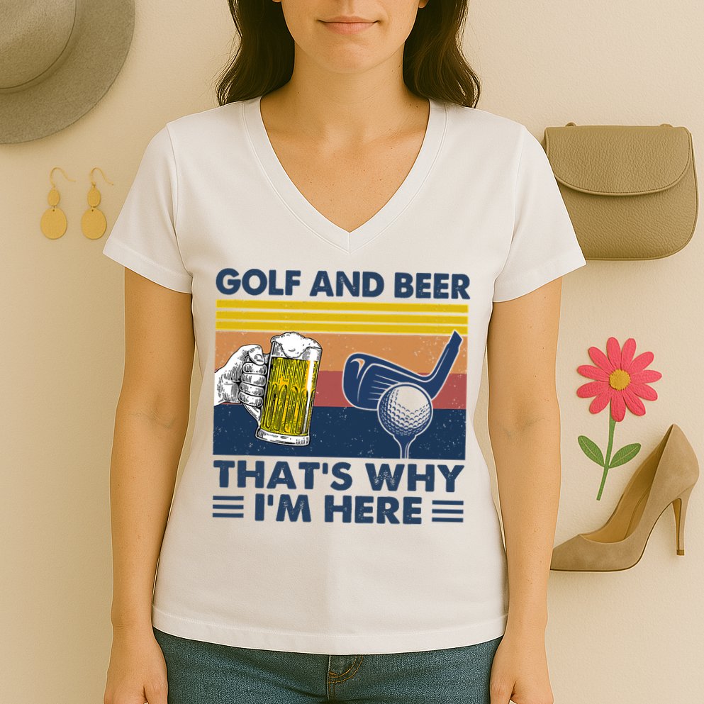 Golf Beer Joke Dad Funny Drinking Day Gift For Father's Day Women's V-Neck T-Shirt