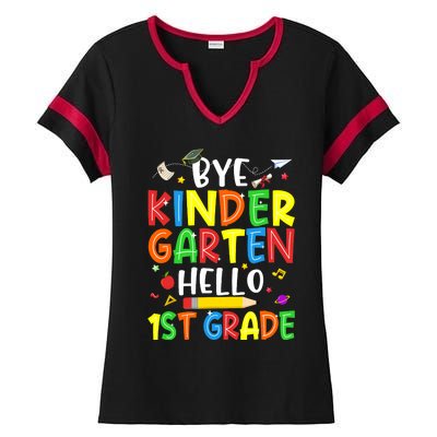 Graduation Bye Kindergarten Hello 1st Grade Back to School Ladies Halftime Notch Neck Tee