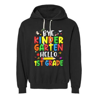 Graduation Bye Kindergarten Hello 1st Grade Back to School Garment-Dyed Fleece Hoodie