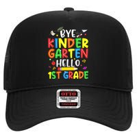 Graduation Bye Kindergarten Hello 1st Grade Back to School High Crown Mesh Back Trucker Hat