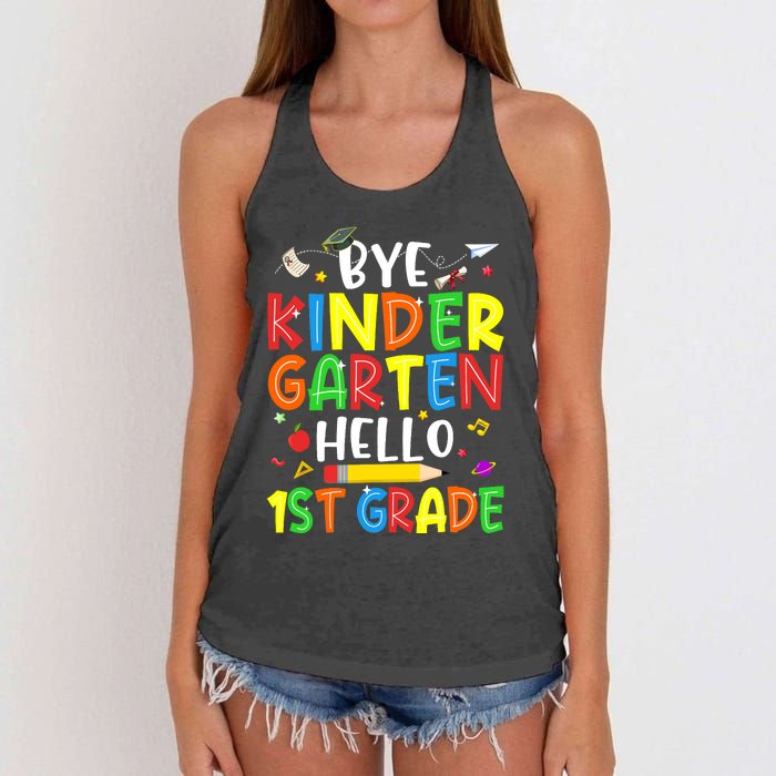 Graduation Bye Kindergarten Hello 1st Grade Back to School Women's Knotted Racerback Tank