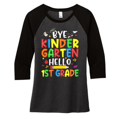 Graduation Bye Kindergarten Hello 1st Grade Back to School Women's Tri-Blend 3/4-Sleeve Raglan Shirt