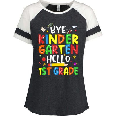 Graduation Bye Kindergarten Hello 1st Grade Back to School Enza Ladies Jersey Colorblock Tee