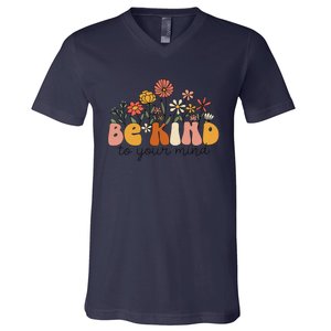 Groovy Be Kind To Your Mind Flower Mental Health Matters V-Neck T-Shirt