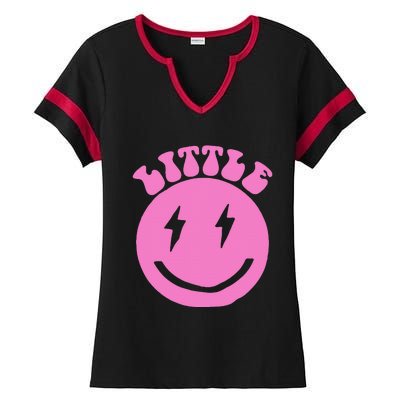 Gbig Big Little Sorority Reveal Smily Face Funny Cute Little Ladies Halftime Notch Neck Tee