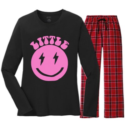 Gbig Big Little Sorority Reveal Smily Face Funny Cute Little Women's Long Sleeve Flannel Pajama Set 