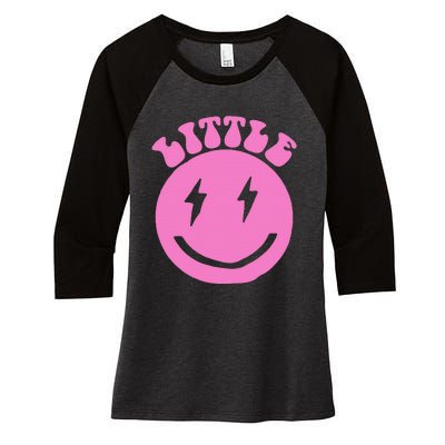 Gbig Big Little Sorority Reveal Smily Face Funny Cute Little Women's Tri-Blend 3/4-Sleeve Raglan Shirt