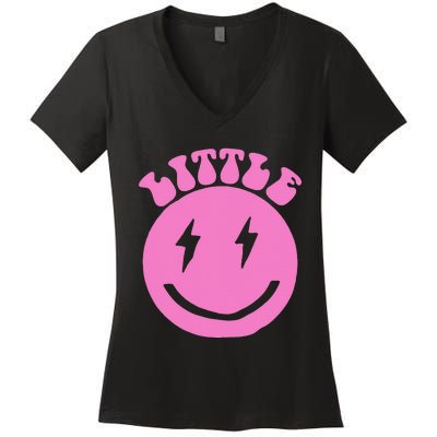 Gbig Big Little Sorority Reveal Smily Face Funny Cute Little Women's V-Neck T-Shirt