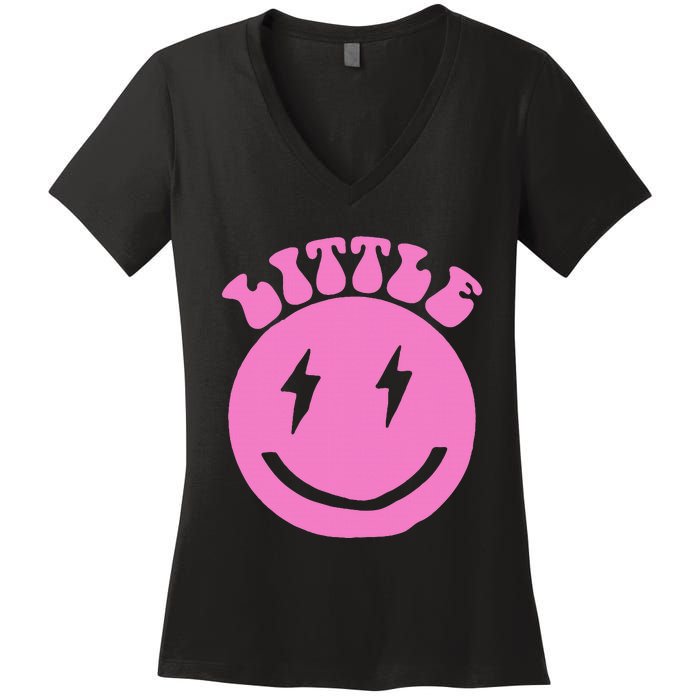 Gbig Big Little Sorority Reveal Smily Face Funny Cute Little Women's V-Neck T-Shirt