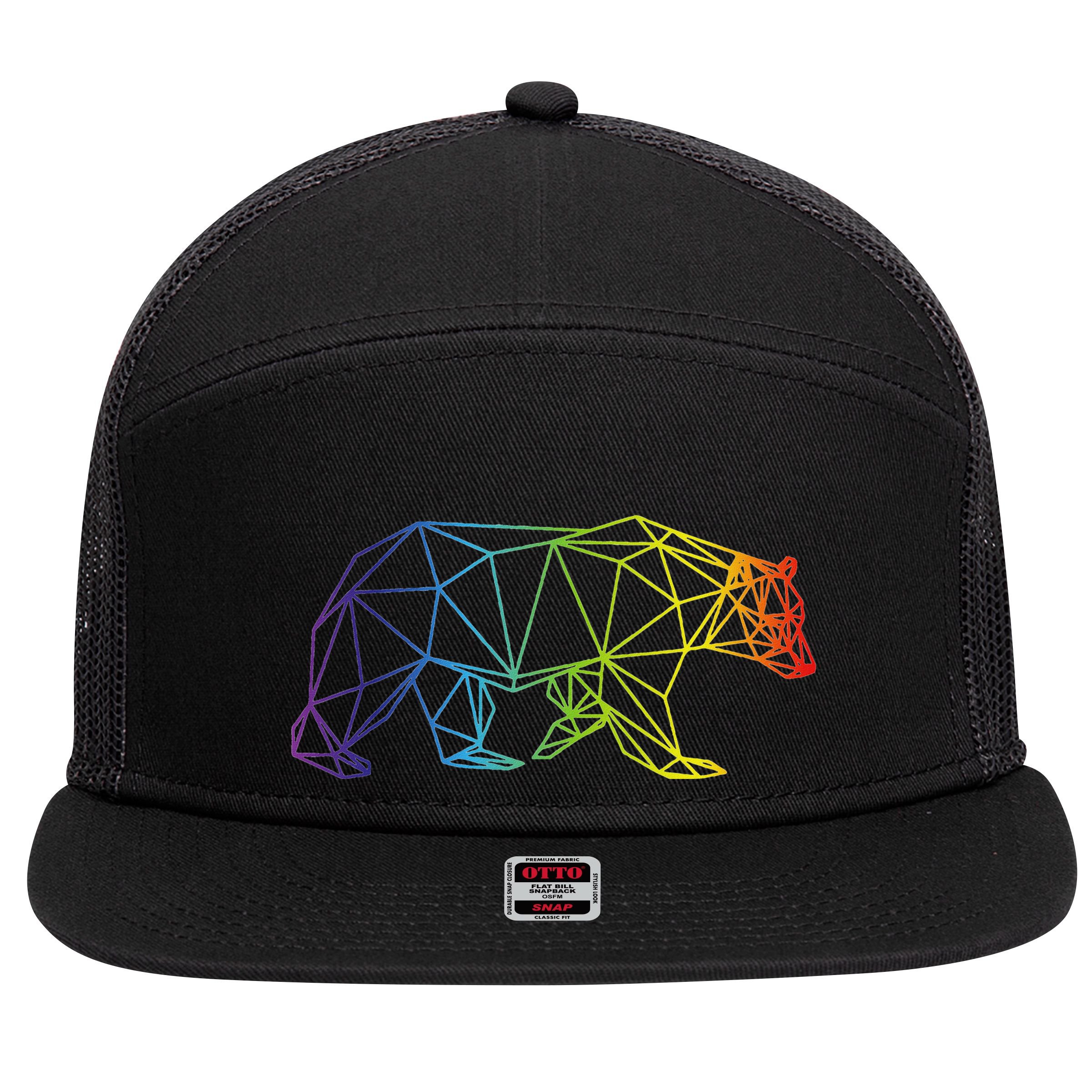 Geometric Bear Lgb Rainbow Flag 7 Panel Mesh Trucker Snapback Hat