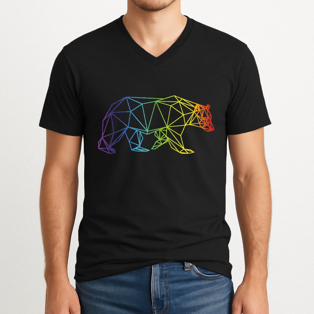 Geometric Bear Lgb Rainbow Flag V-Neck T-Shirt