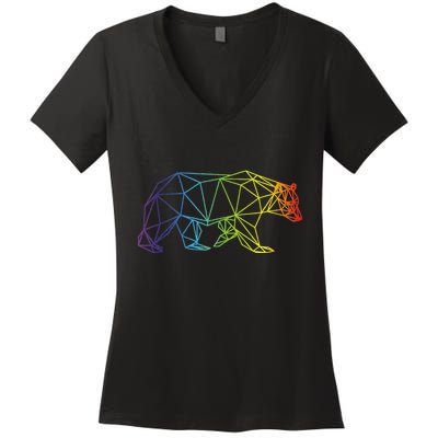 Geometric Bear Lgb Rainbow Flag Women's V-Neck T-Shirt