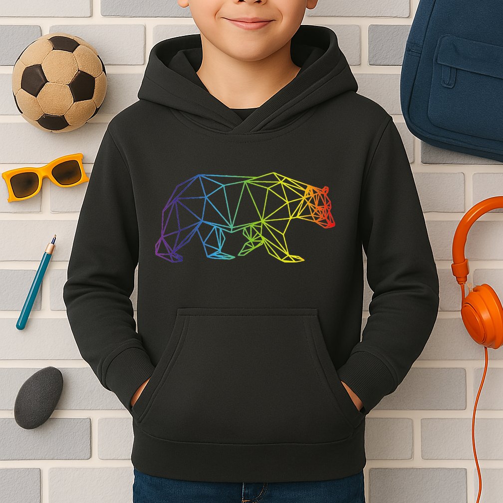 Geometric Bear Lgb Rainbow Flag Kids Hoodie
