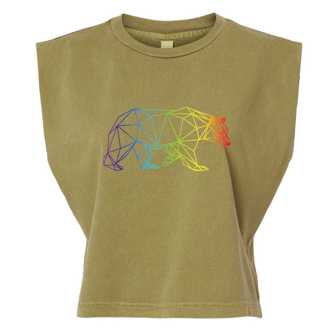 Geometric Bear Lgb Rainbow Flag Garment-Dyed Women's Muscle Tee