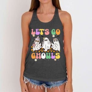 Groovy Boo Lets Go Ghouls Halloween Ghost Gift Women's Knotted Racerback Tank