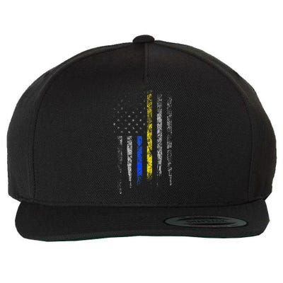 Gold Blue Line 911 Police Dispatcher First Responder Wool Snapback Cap