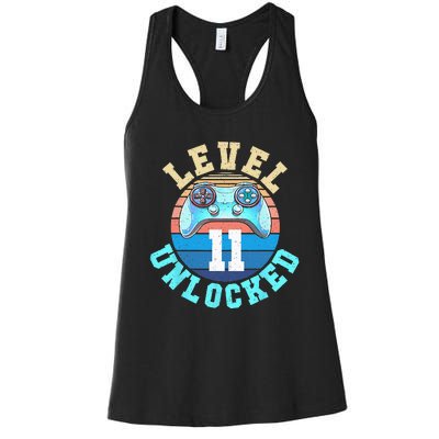 Gamer Boy Level 11 Unlocked Video Game 11th Birthday Women's Racerback Tank