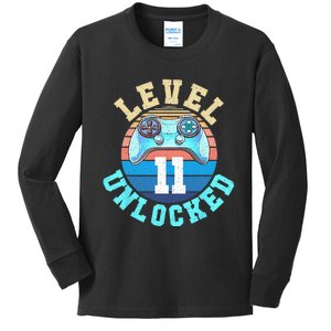 Gamer Boy Level 11 Unlocked Video Game 11th Birthday Kids Long Sleeve Shirt