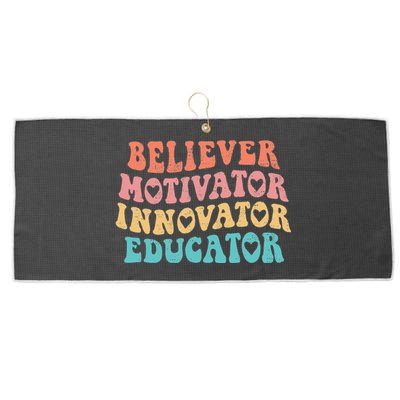 Groovy Believer Motivator Innovator Educator Retro Teachers Large Microfiber Waffle Golf Towel