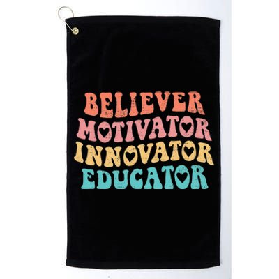 Groovy Believer Motivator Innovator Educator Retro Teachers Platinum Collection Golf Towel