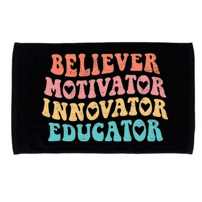 Groovy Believer Motivator Innovator Educator Retro Teachers Microfiber Hand Towel