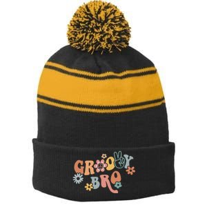 Groovy Brother Matching Family 1st Birthday Party Stripe Pom Pom Beanie