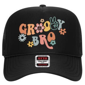 Groovy Brother Matching Family 1st Birthday Party High Crown Mesh Back Trucker Hat