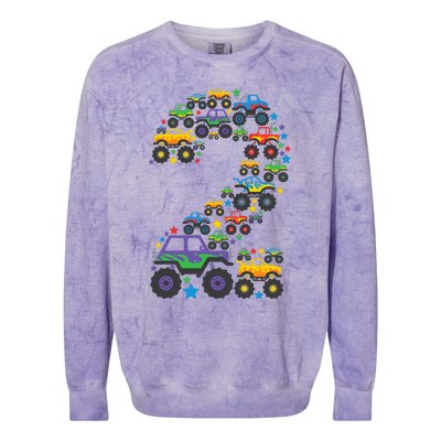 Graphic Boy Monster Truck 2nd Birthday 2 Years Colorblast Crewneck Sweatshirt