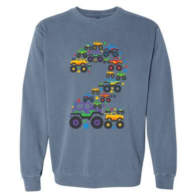 Graphic Boy Monster Truck 2nd Birthday 2 Years Garment-Dyed Sweatshirt