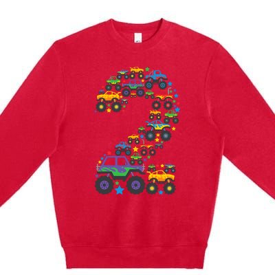 Graphic Boy Monster Truck 2nd Birthday 2 Years Premium Crewneck Sweatshirt