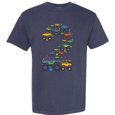 Graphic Boy Monster Truck 2nd Birthday 2 Years Garment-Dyed Heavyweight T-Shirt