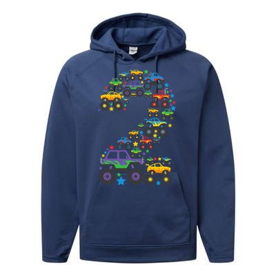 Graphic Boy Monster Truck 2nd Birthday 2 Years Performance Fleece Hoodie