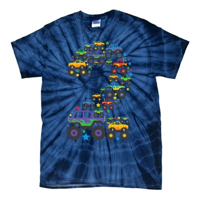 Graphic Boy Monster Truck 2nd Birthday 2 Years Tie-Dye T-Shirt