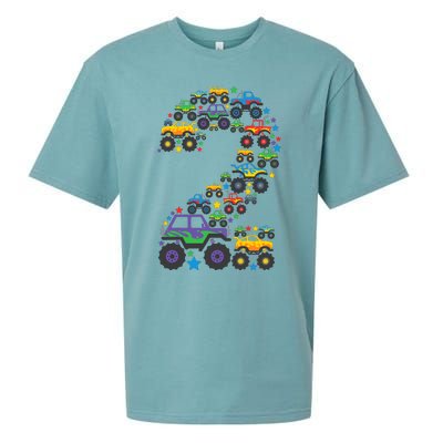 Graphic Boy Monster Truck 2nd Birthday 2 Years Sueded Cloud Jersey T-Shirt