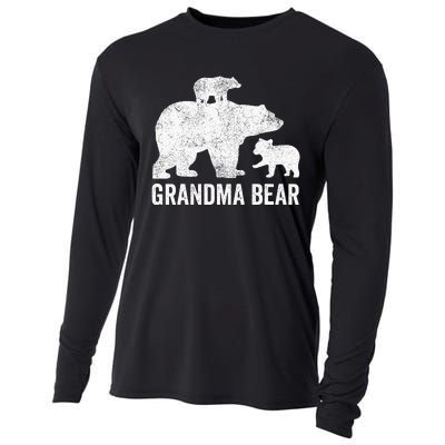 Grandma Bear Mothers Day Funny Two Cub Kids Grandmom Cooling Performance Long Sleeve Crew