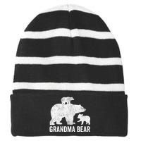 Grandma Bear Mothers Day Funny Two Cub Kids Grandmom Striped Beanie with Solid Band