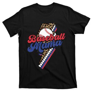 Gameday Baseball Mama Gameday Lightning Bolt Leopard Mom T-Shirt