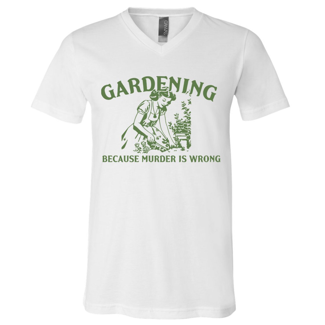Gardening Because Murder Is Wrong Retro V-Neck T-Shirt