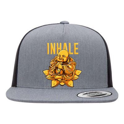 Golden Buddha Marijuana Cannabis Meditation Inhale Flat Bill Trucker Hat