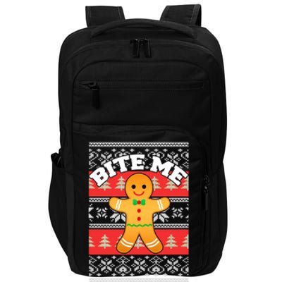 Gingerbread Bite Me Funny Ugly Christmas Sweater Gift Impact Tech Backpack