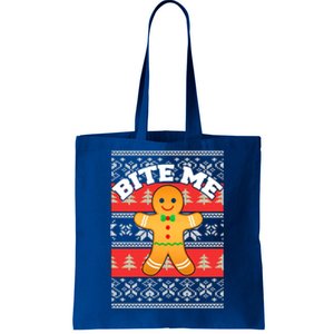 Gingerbread Bite Me Funny Ugly Christmas Sweater Gift Tote Bag