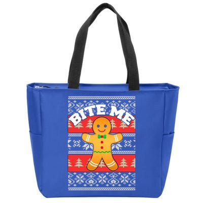 Gingerbread Bite Me Funny Ugly Christmas Sweater Gift Zip Tote Bag