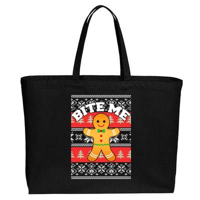 Gingerbread Bite Me Funny Ugly Christmas Sweater Gift Cotton Canvas Jumbo Tote