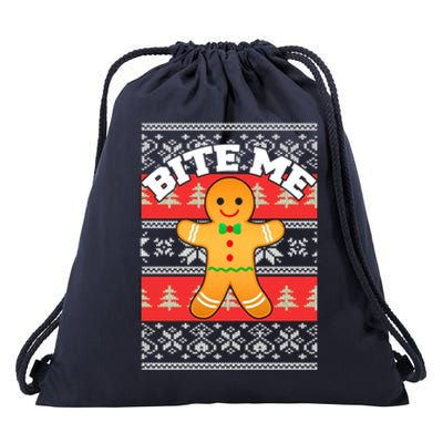 Gingerbread Bite Me Funny Ugly Christmas Sweater Gift Drawstring Bag