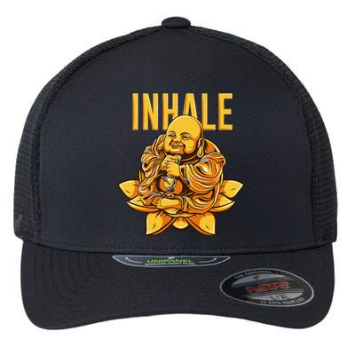 Golden Buddha Marijuana Cannabis Meditation Inhale Flexfit Unipanel Trucker Cap