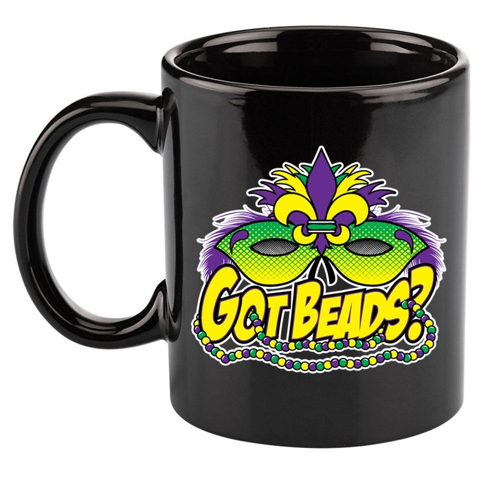 Got Beads Mardi Gras 11oz C Handle Ceramic Mug