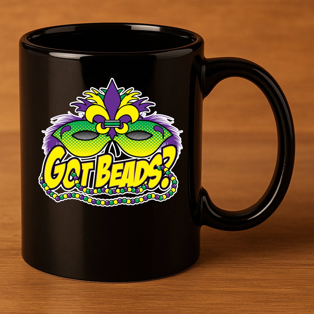 Got Beads Mardi Gras 11oz C Handle Ceramic Mug