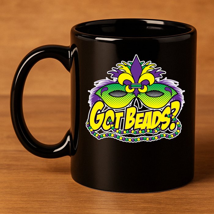 Got Beads Mardi Gras 11oz C Handle Ceramic Mug