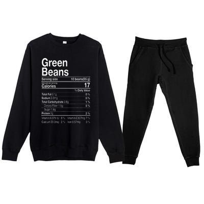 Green Beans Nutrition Fact Thanksgiving Costume Turkey Day Premium Crewneck Sweatsuit Set