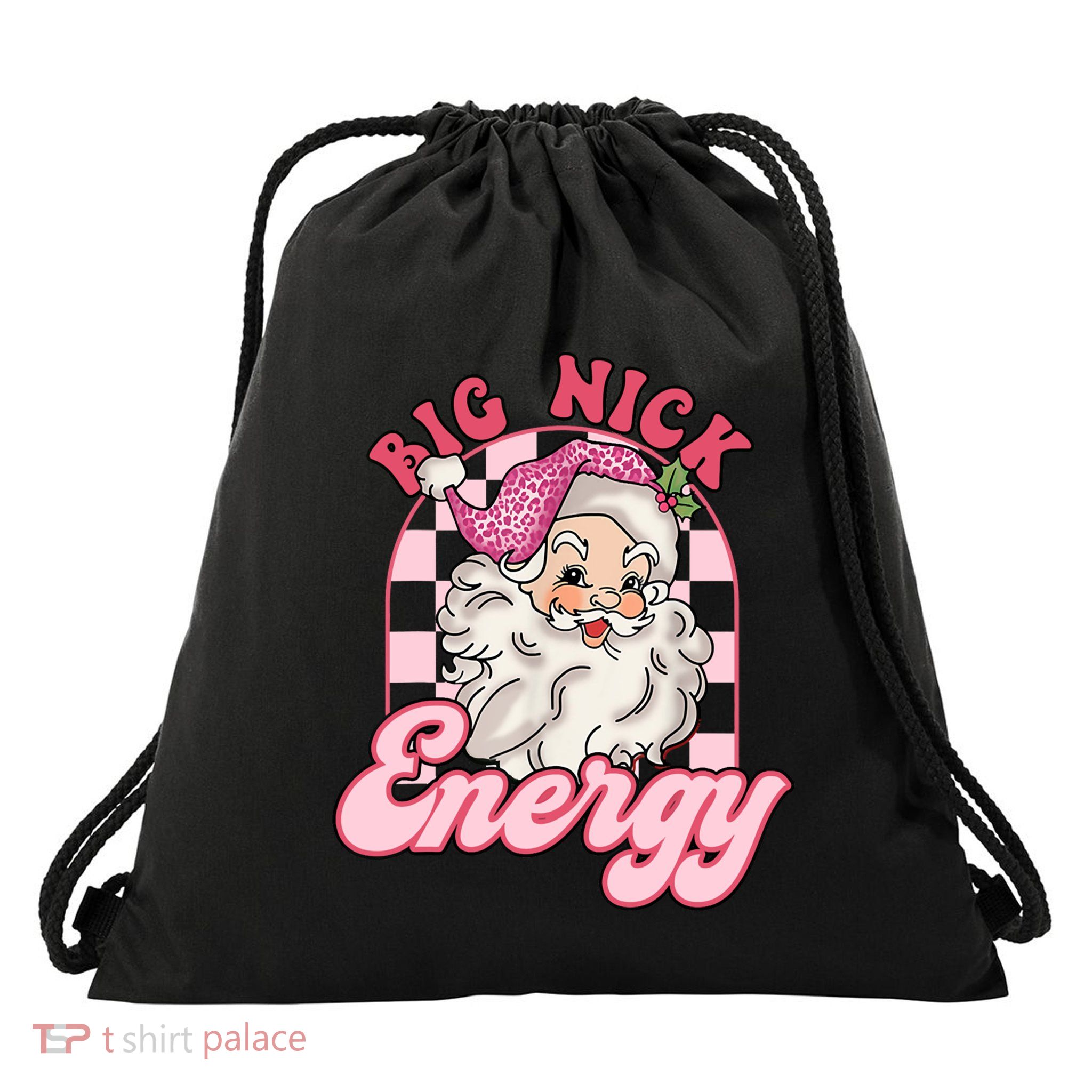 Groovy Big Nick Santa Energy Pink Funny Christmas Pink Gift Drawstring Bag
